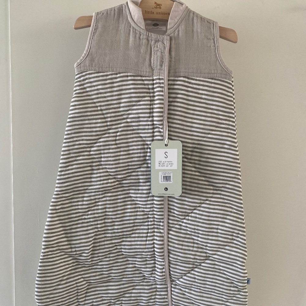 NEW Cotton Muslin Quilted Sleep Sack - Grey Stripe 0-6 Months
